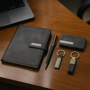 Coffret 4 pcs Note book , porte carte ,stylo and porte cle