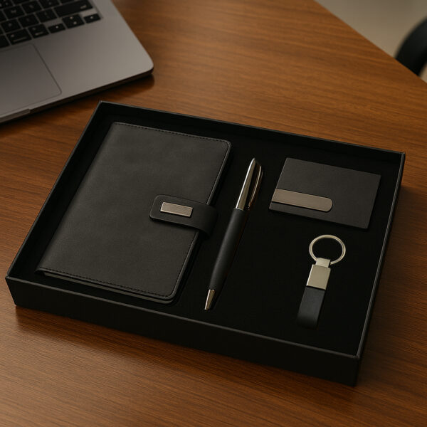 Coffret 4 pcs Note book , porte carte ,stylo and porte cle – Image 2