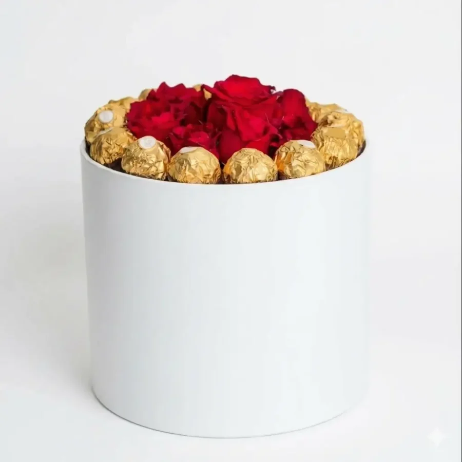 Boîte Fleurs avec Ferrero – Fleurs & Chocolat Cadeau Maroc