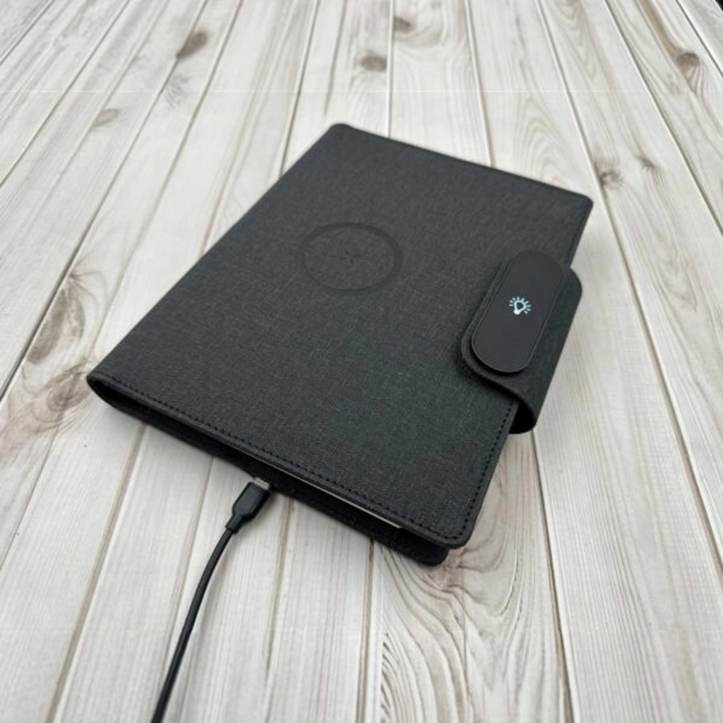 Block note à couverture rigide avec chargement sans fil