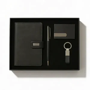 Coffret 4 pcs Note Book, Porte‑Carte, Stylo & Porte‑Clé – Élégant Set Bureau