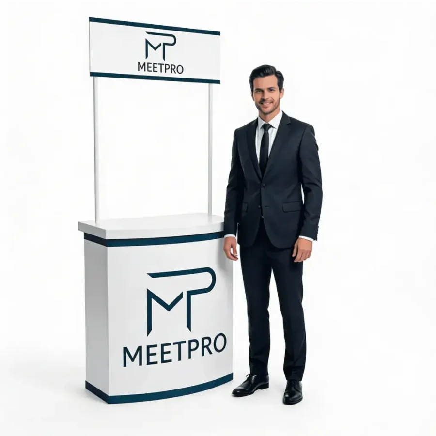 Comptoir d’accueil promotionnel personnalisable – Display Professionnel | MeetPro Maroc
