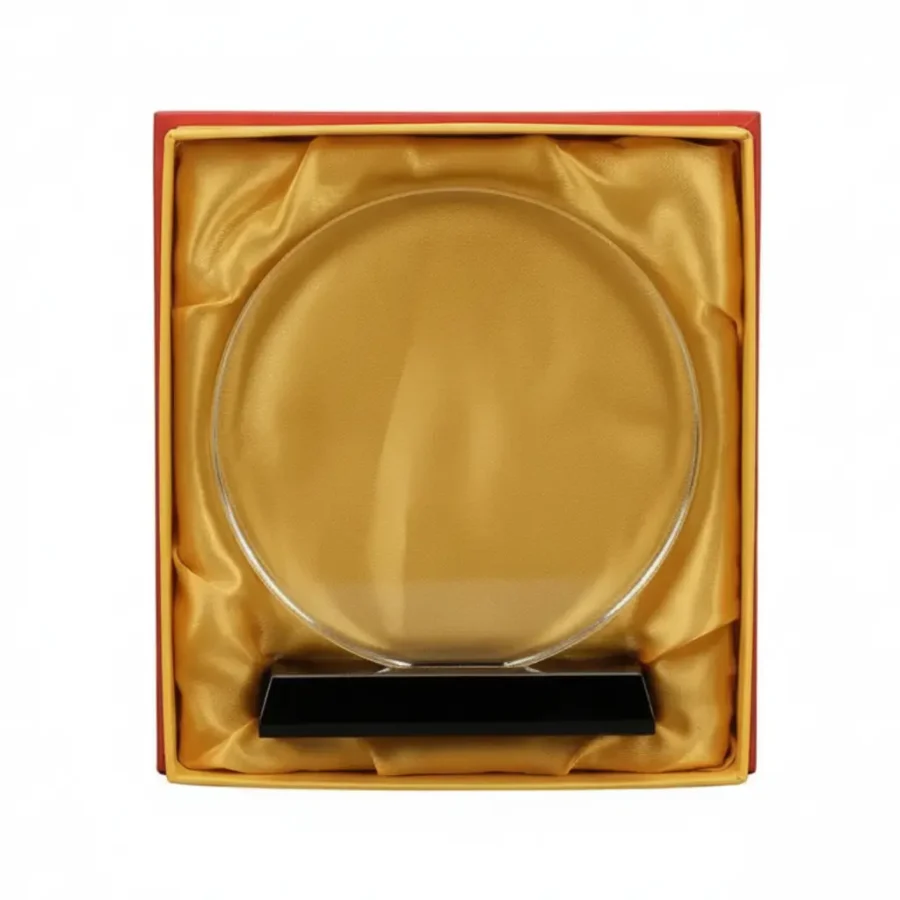 Trophée en Verre Circulaire sur Socle Noir