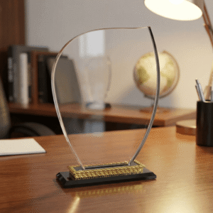 Trophée en Verre "Élégance Courbe" avec Socle Doré Ciselé