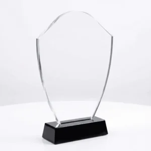 Trophée en Verre Forme "Blason" sur Socle Noir Ébène