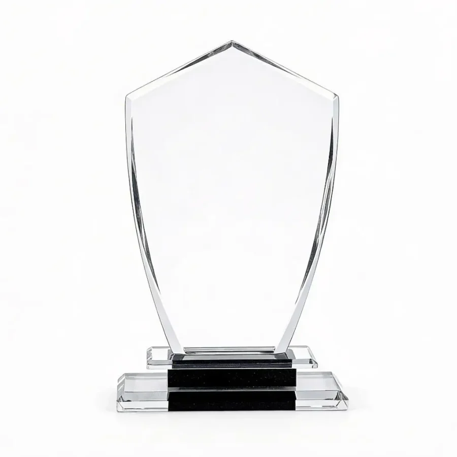 Trophée en Verre "Écusson" avec Socle Contrasté