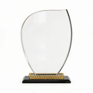 Trophée en Verre "Élégance Courbe" avec Socle Doré Ciselé