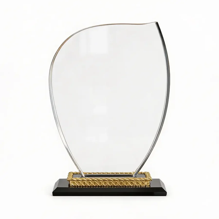 Trophée en Verre "Élégance Courbe" avec Socle Doré Ciselé