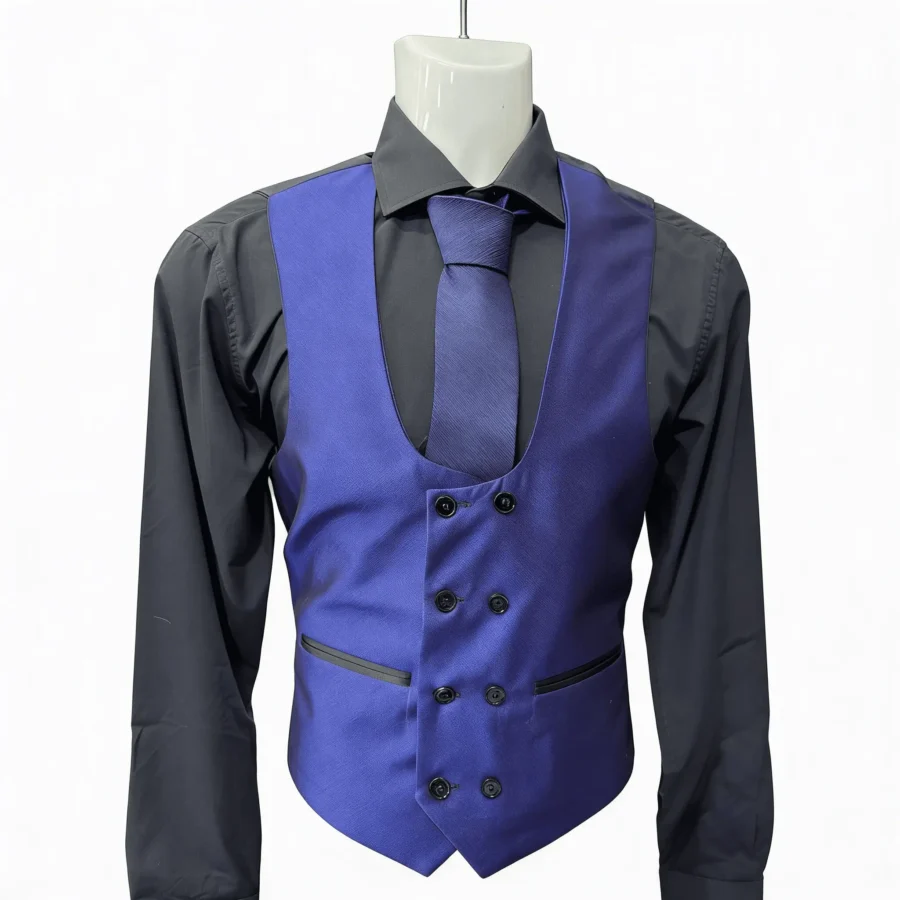 Gilet Homme Bleu Roi Croisé avec Cravate – Mariage Chic Gilet Homme Bleu Roi Croisé avec Cravate – Mariage Chic