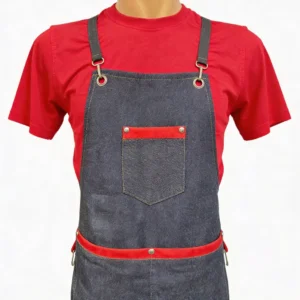 Tablier en Denim Gris avec Poche – Style Moderne