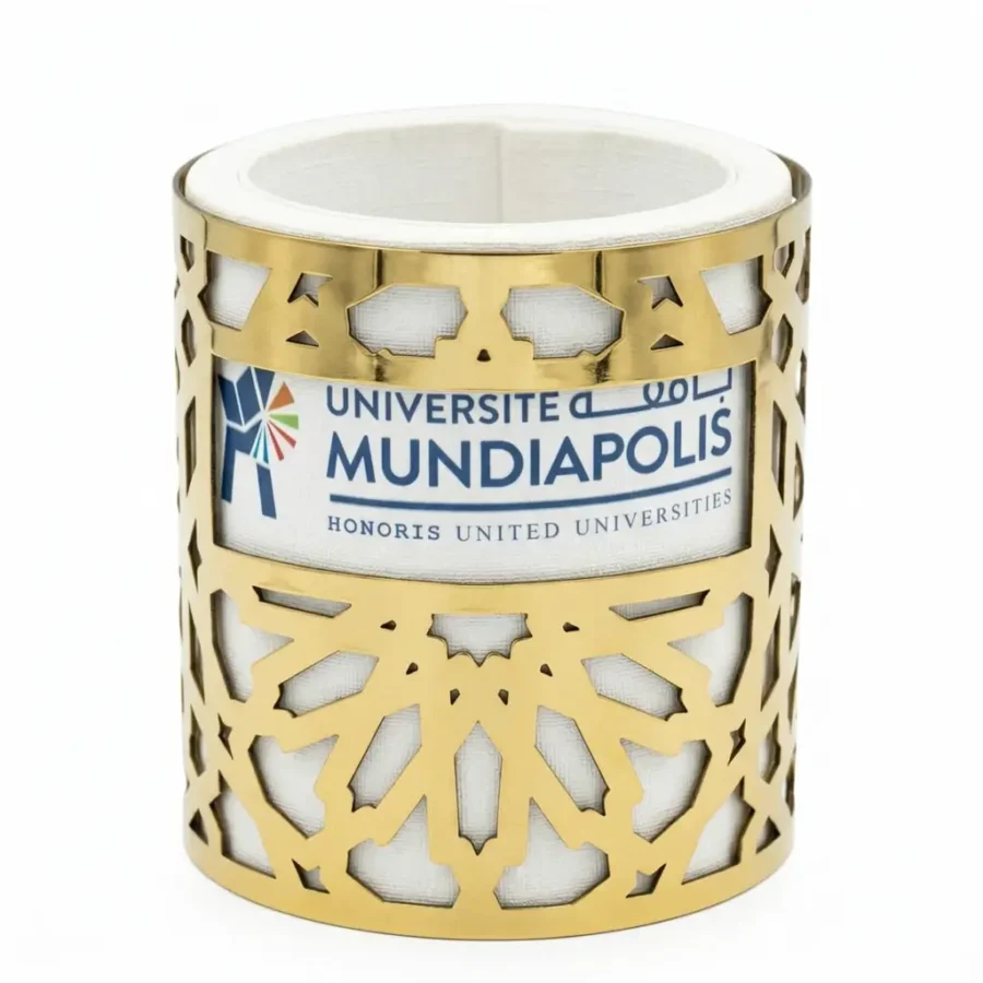 Pot à Crayons Arabesque Doré Personnalisé | Cadeau Entreprise & Université Maroc